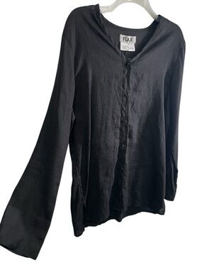 Flax vneck button front shirt longsleeve light Lagenlook minimal size S